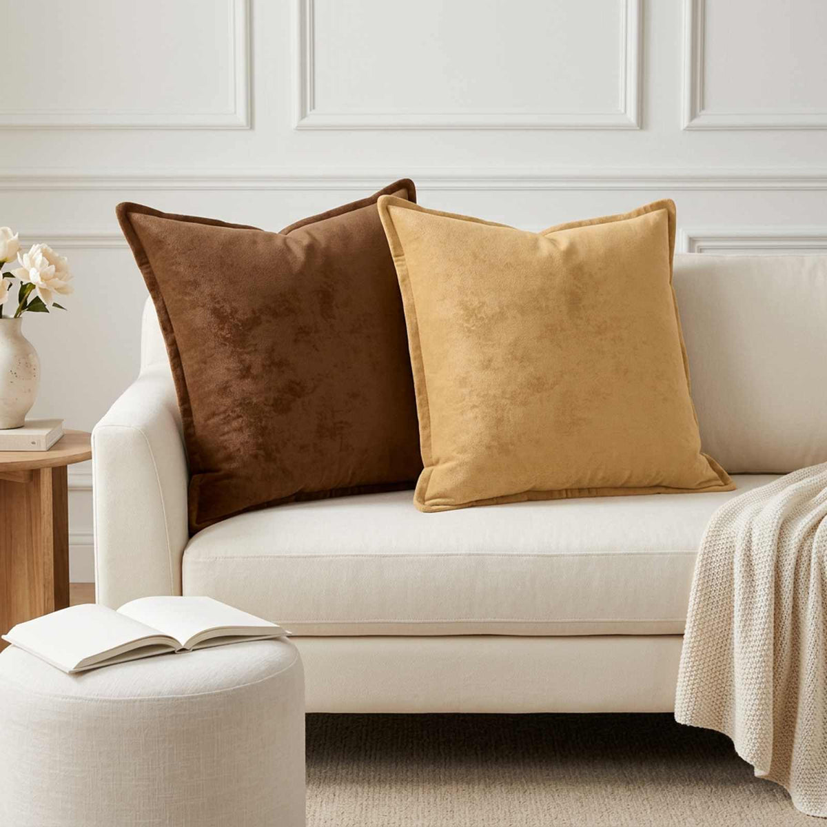 vidaXL Cushion Cover 6 pcs HOUTEN Light Brown 65 x 65 cm Flannel 1
