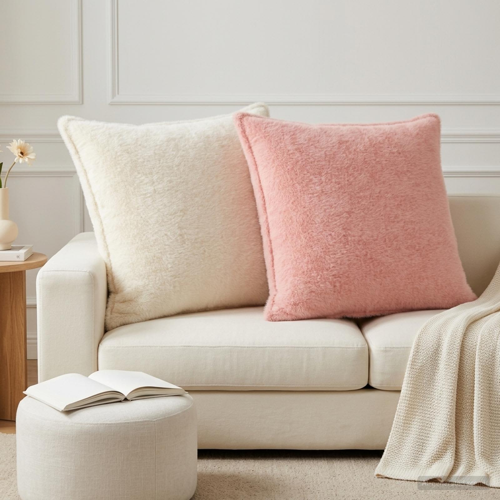 vidaXL Cushion Cover 6 pcs HOUTEN Pink 80 x 80 cm Faux Rabbit Fur 1