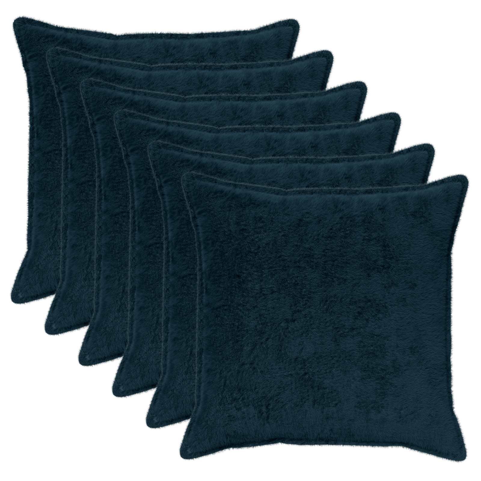 vidaXL Cushion Cover 6 pcs HOUTEN Navy Blue 80 x 80 cm Faux Rabbit Fur 2