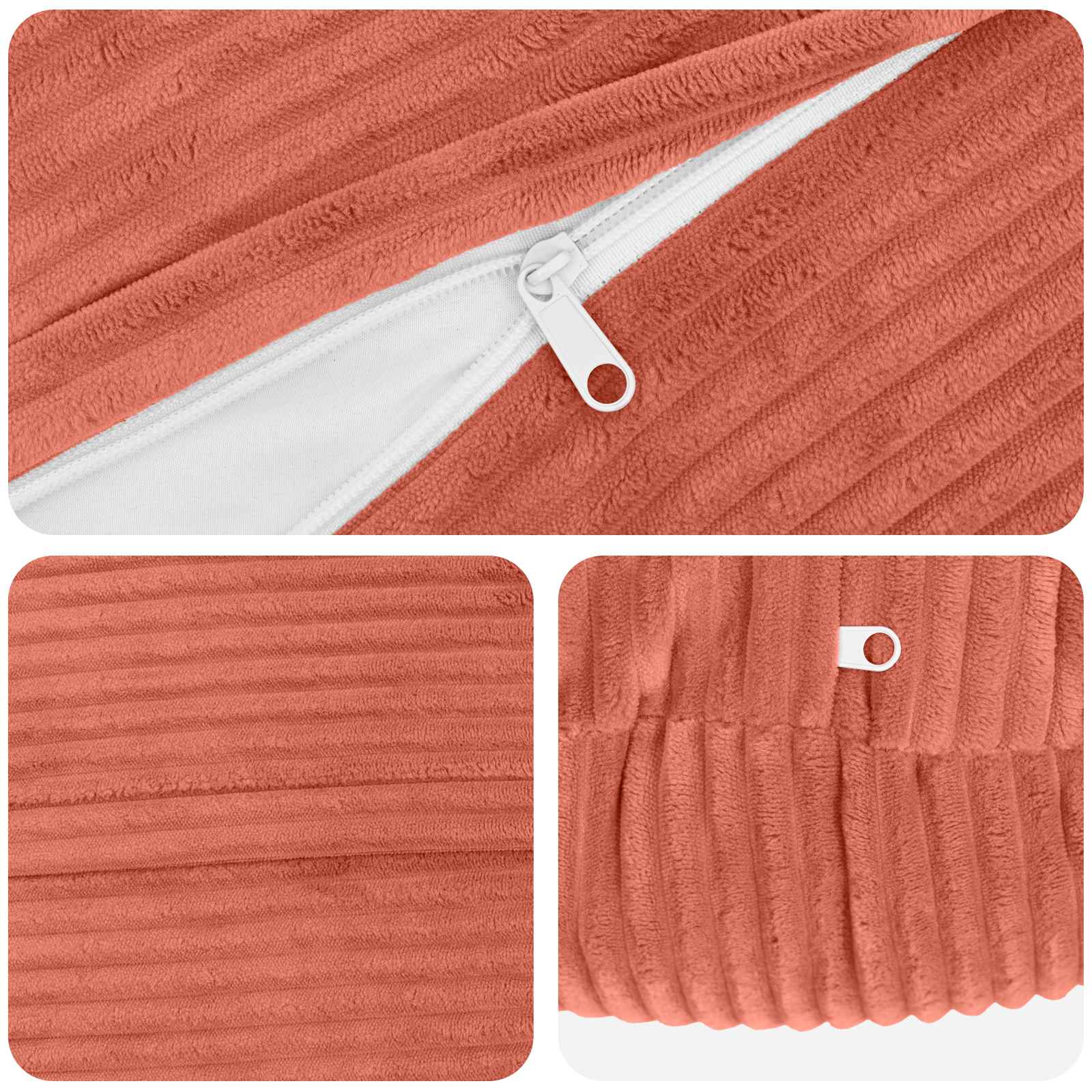 vidaXL Cushion Cover 6 pcs HEERLEN Red Orange Ø 50 cm Corduroy 4