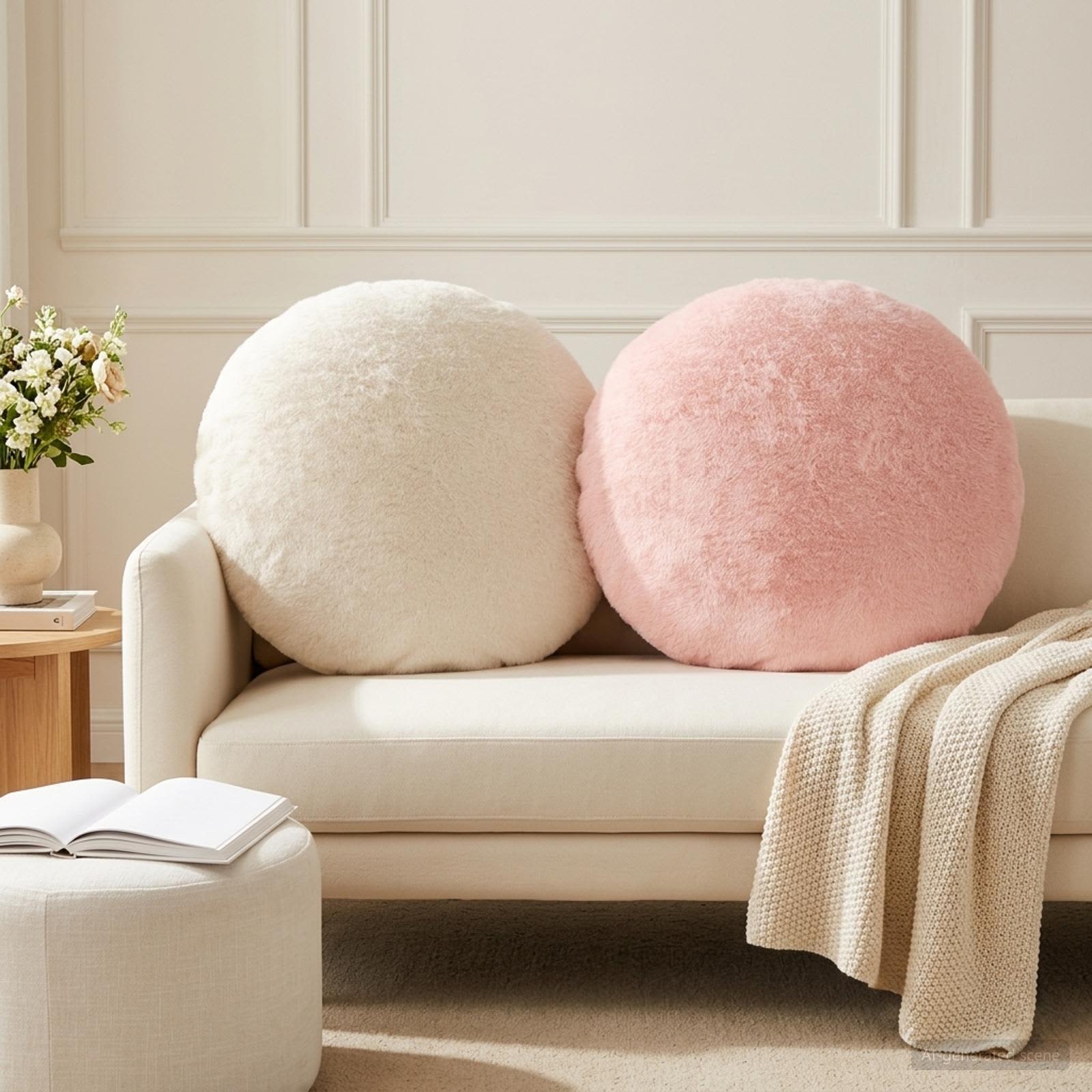 vidaXL Cushion Cover 6 pcs HEERLEN Pink Ø 60 cm Faux Rabbit Fur 1