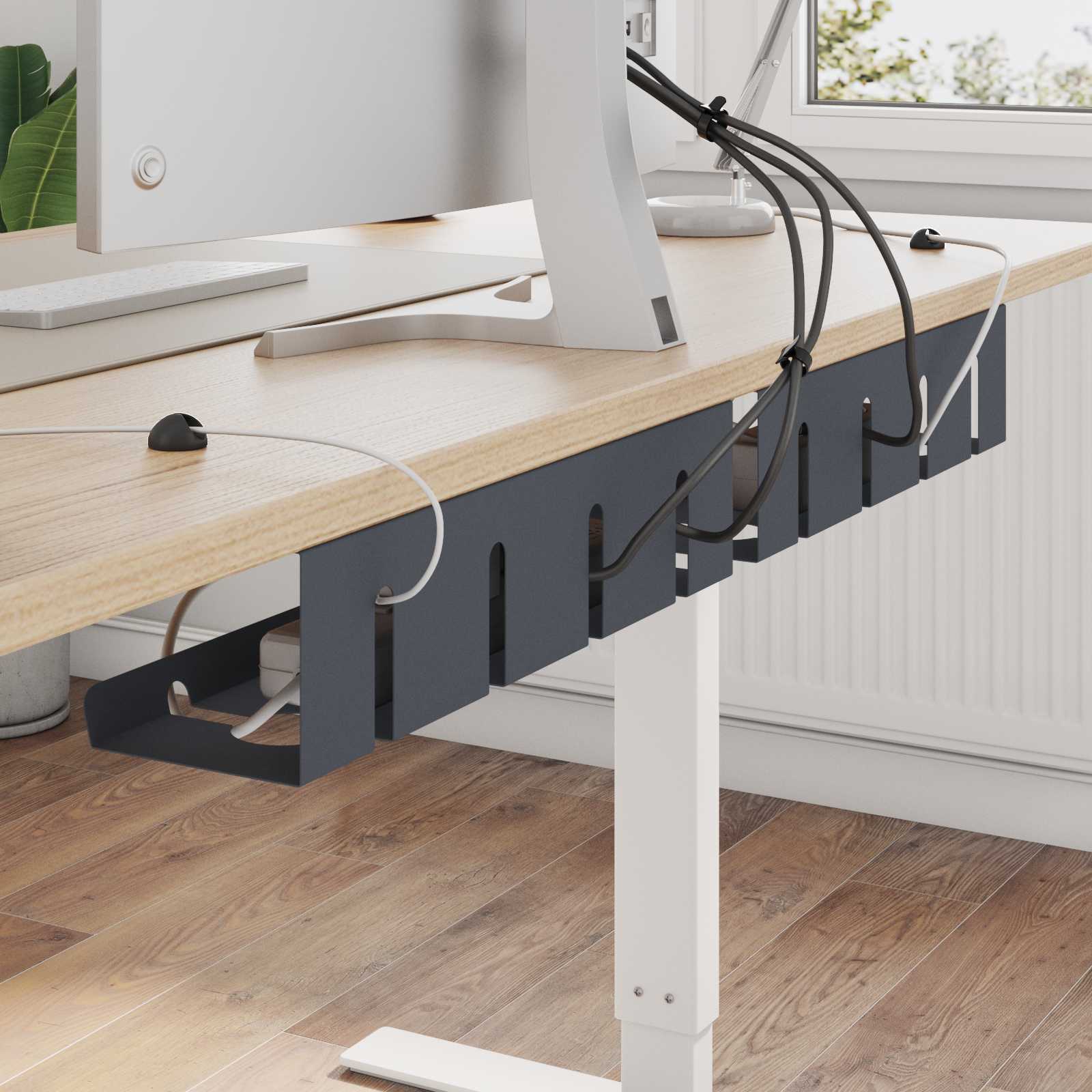vidaXL Under Desk Cable Management Tray 2 pcs Anthracite 1