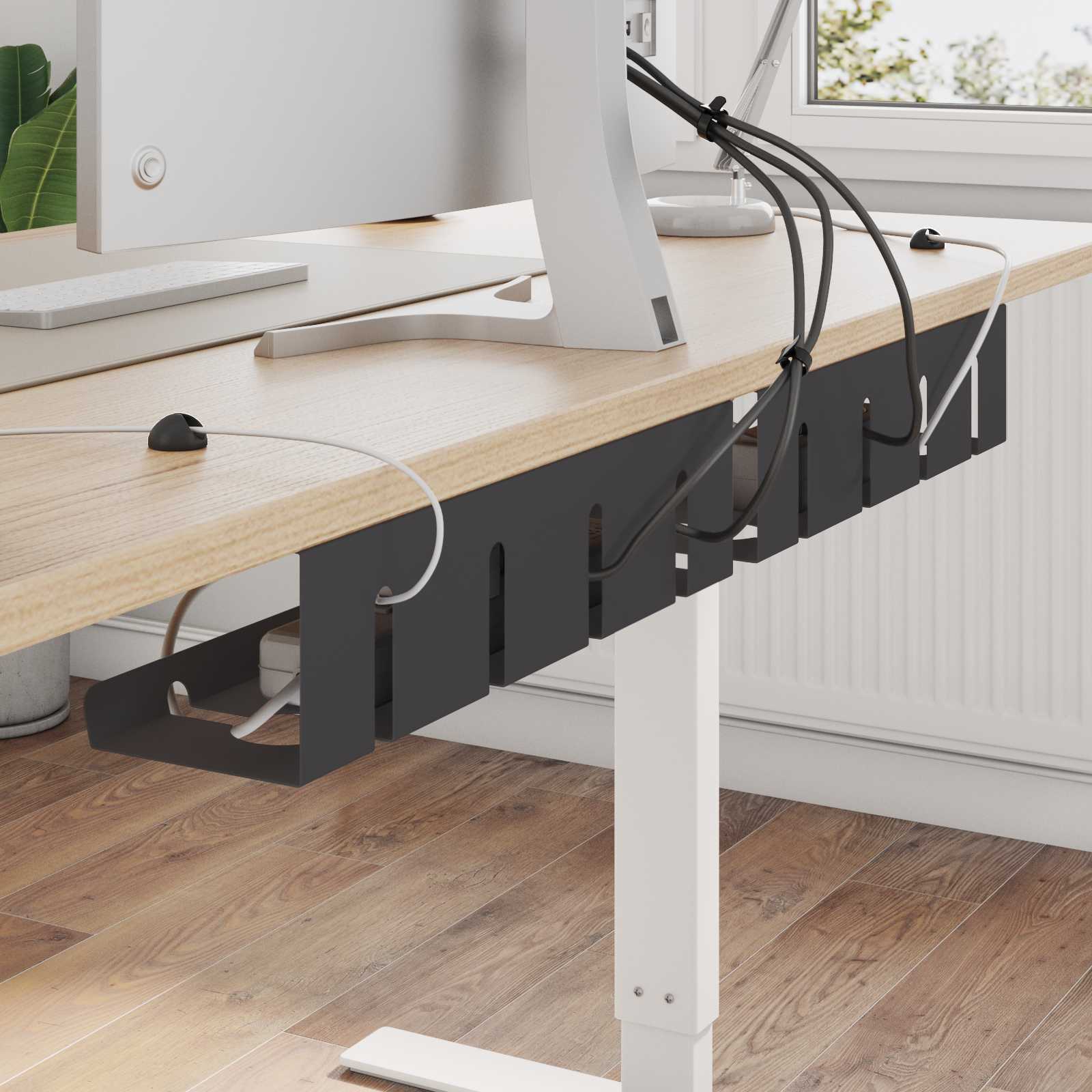 vidaXL Under Desk Cable Management Tray 2 pcs Black 43 x 12 x 10 cm 1