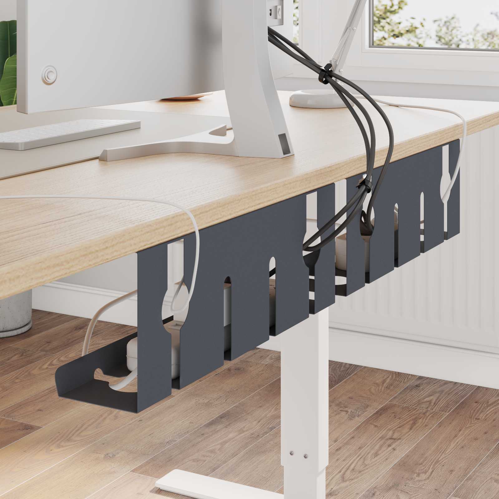 vidaXL Under Desk Cable Management Tray 2 pcs Anthracite 4