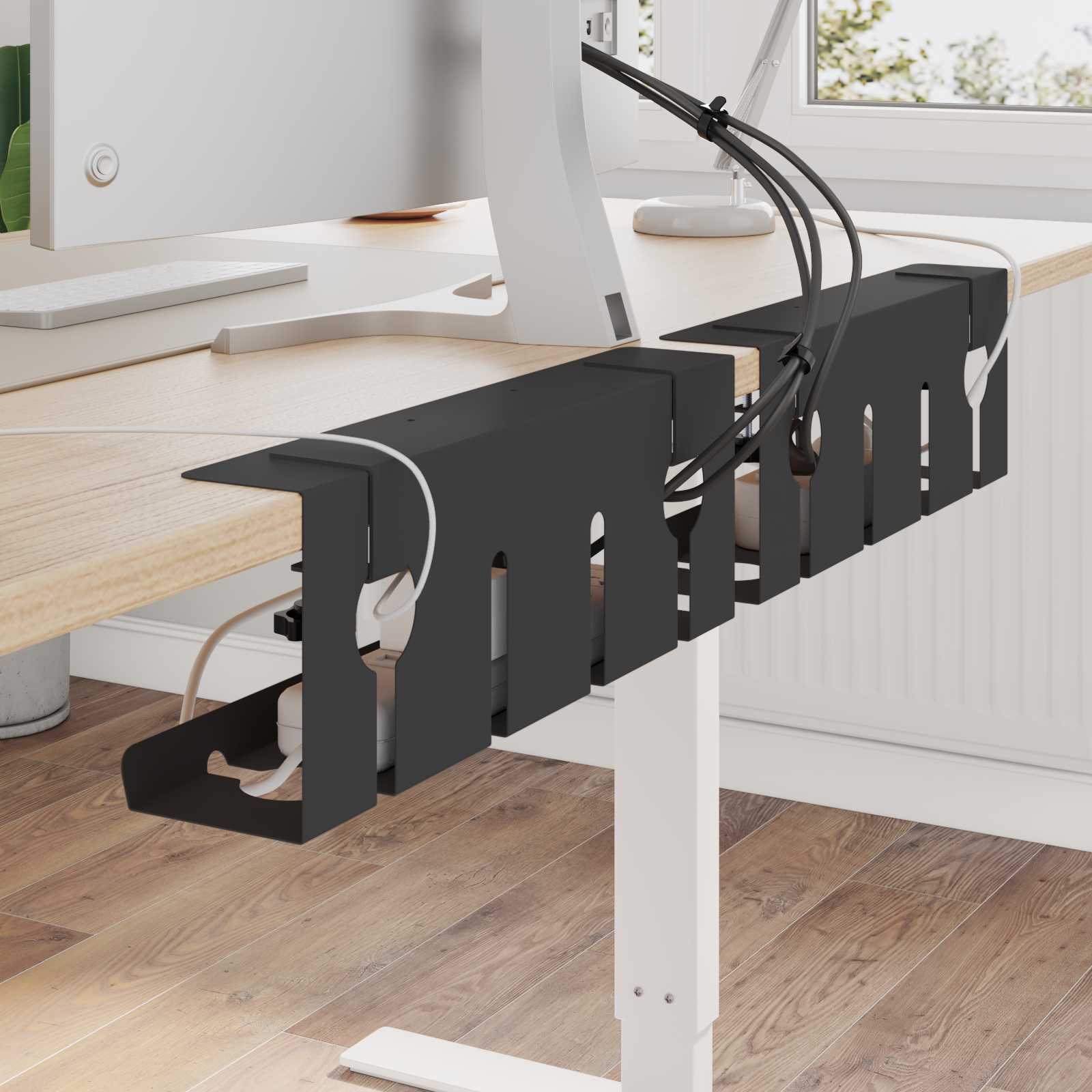 vidaXL Under Desk Cable Management Tray 2 pcs Black 43 x 10 x 15 cm 1