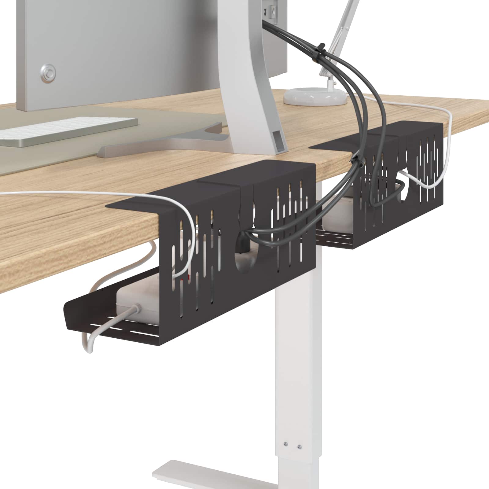 vidaXL Under Desk Cable Management Tray 2 pcs Black 35 x 12 x 13 cm 3