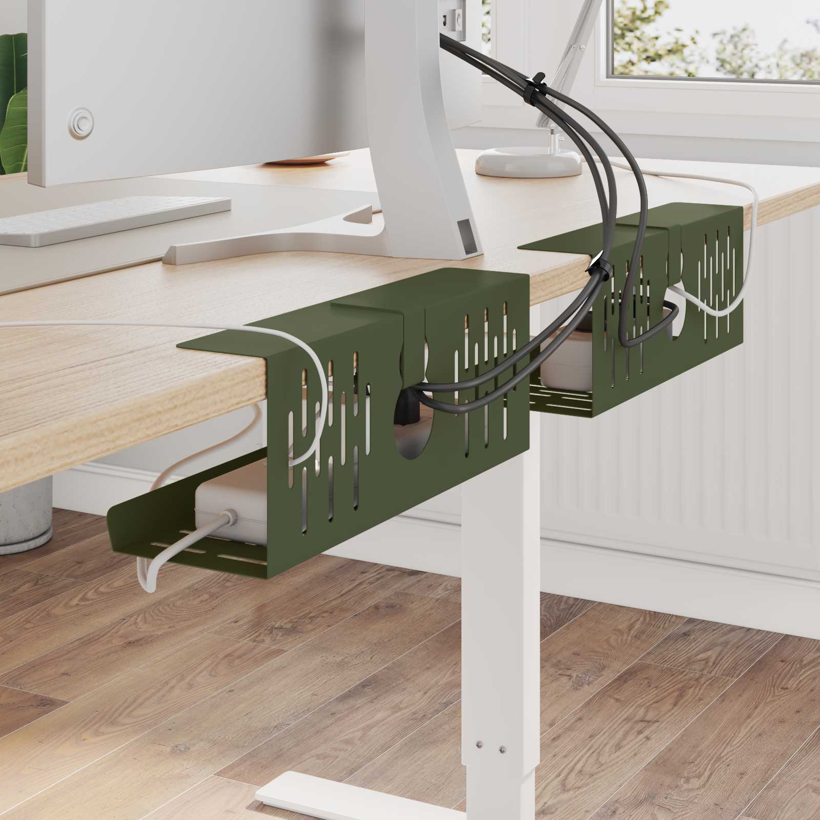 vidaXL Under Desk Cable Management Tray 2 pcs Olive Green 1