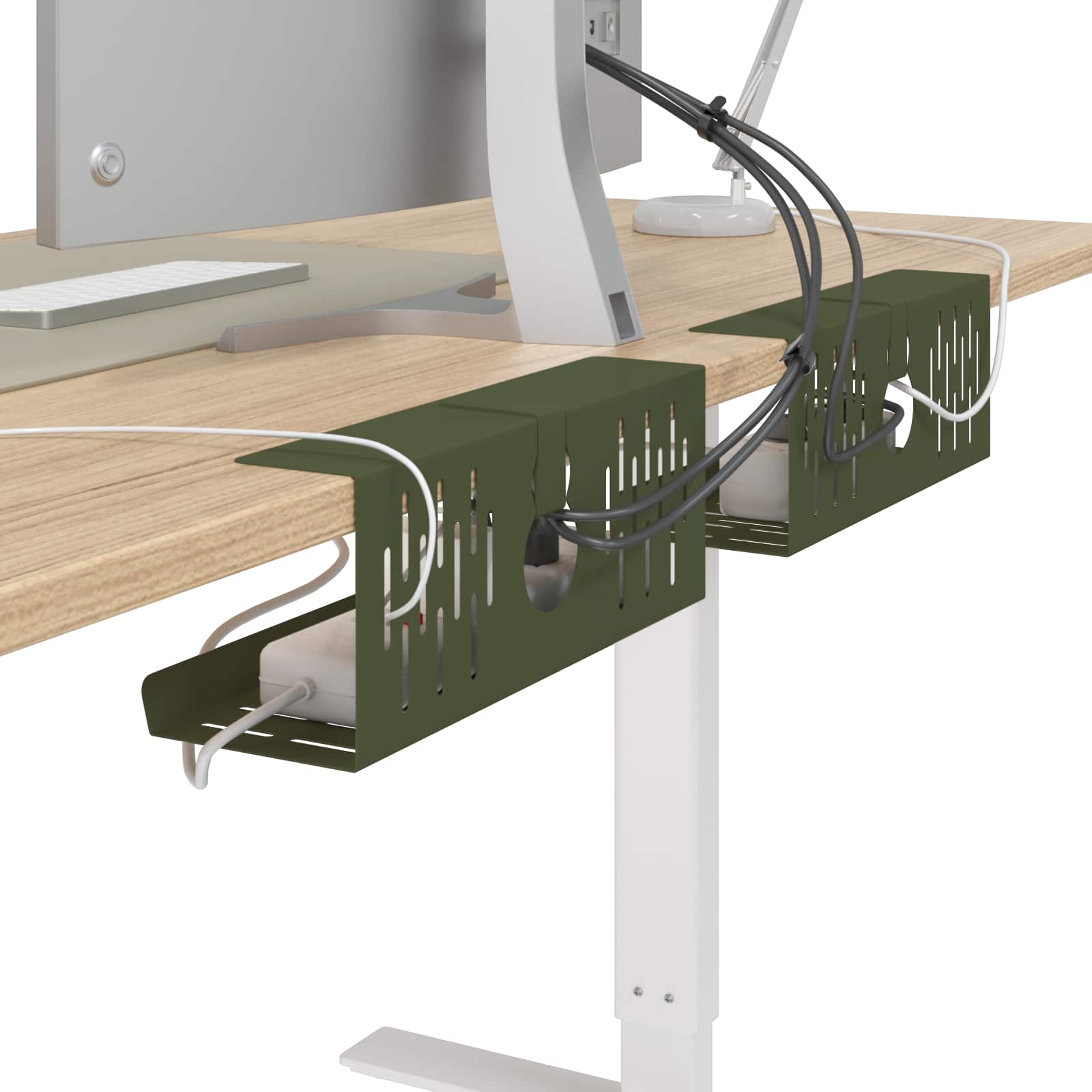vidaXL Under Desk Cable Management Tray 2 pcs Olive Green 3