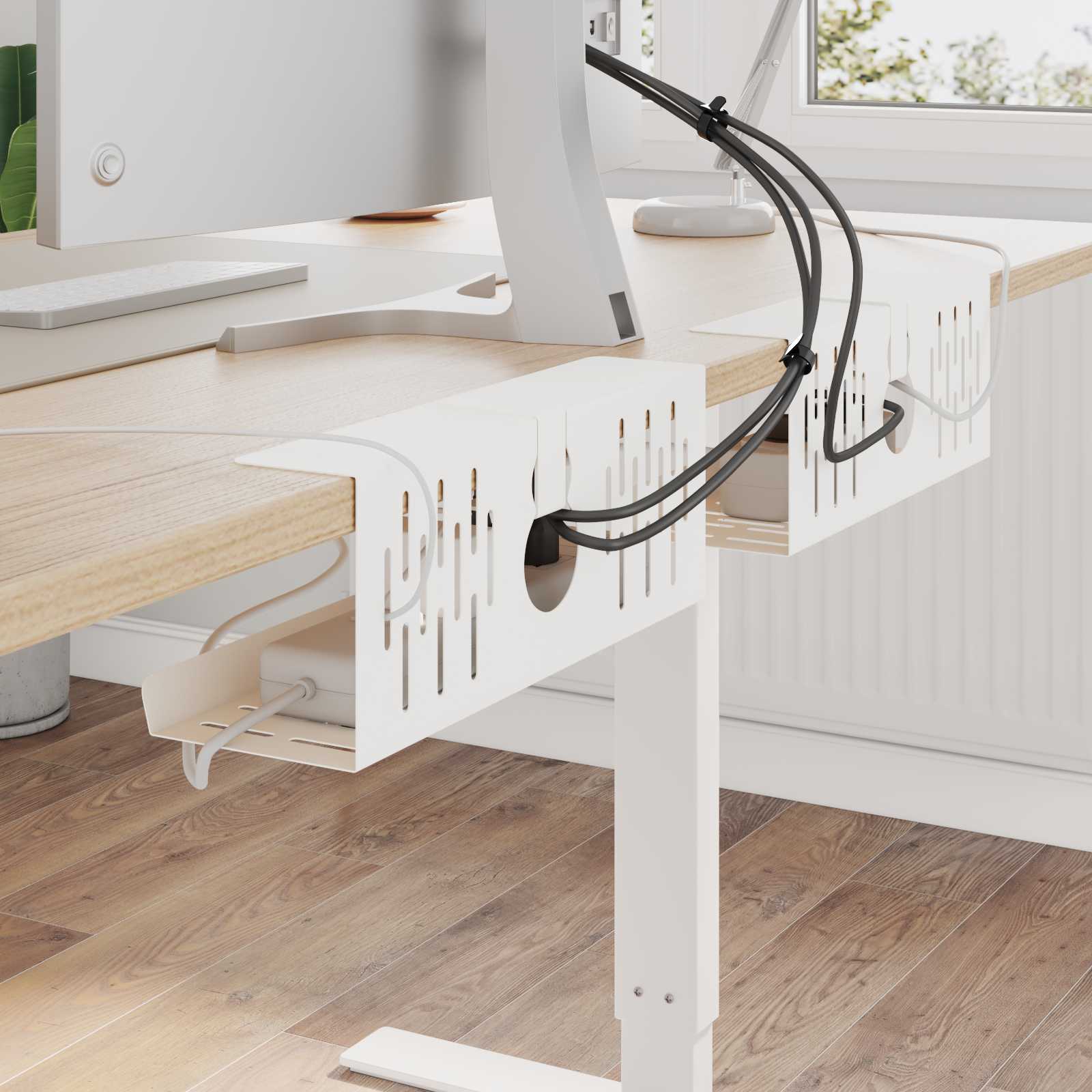 vidaXL Under Desk Cable Management Tray 2 pcs White 35 x 12 x 13 cm 1