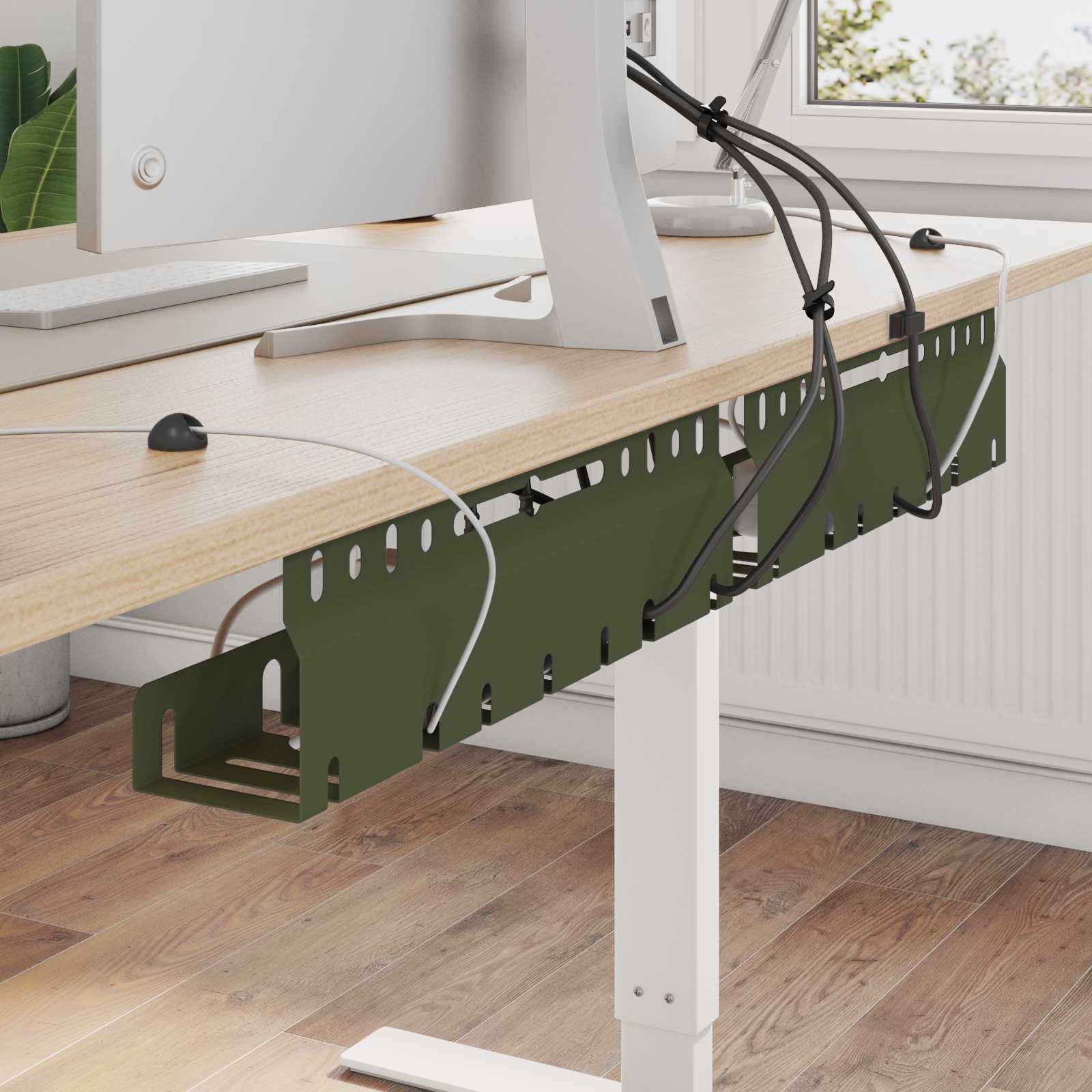 vidaXL Under Desk Cable Management Tray 2 pcs Olive Green 1