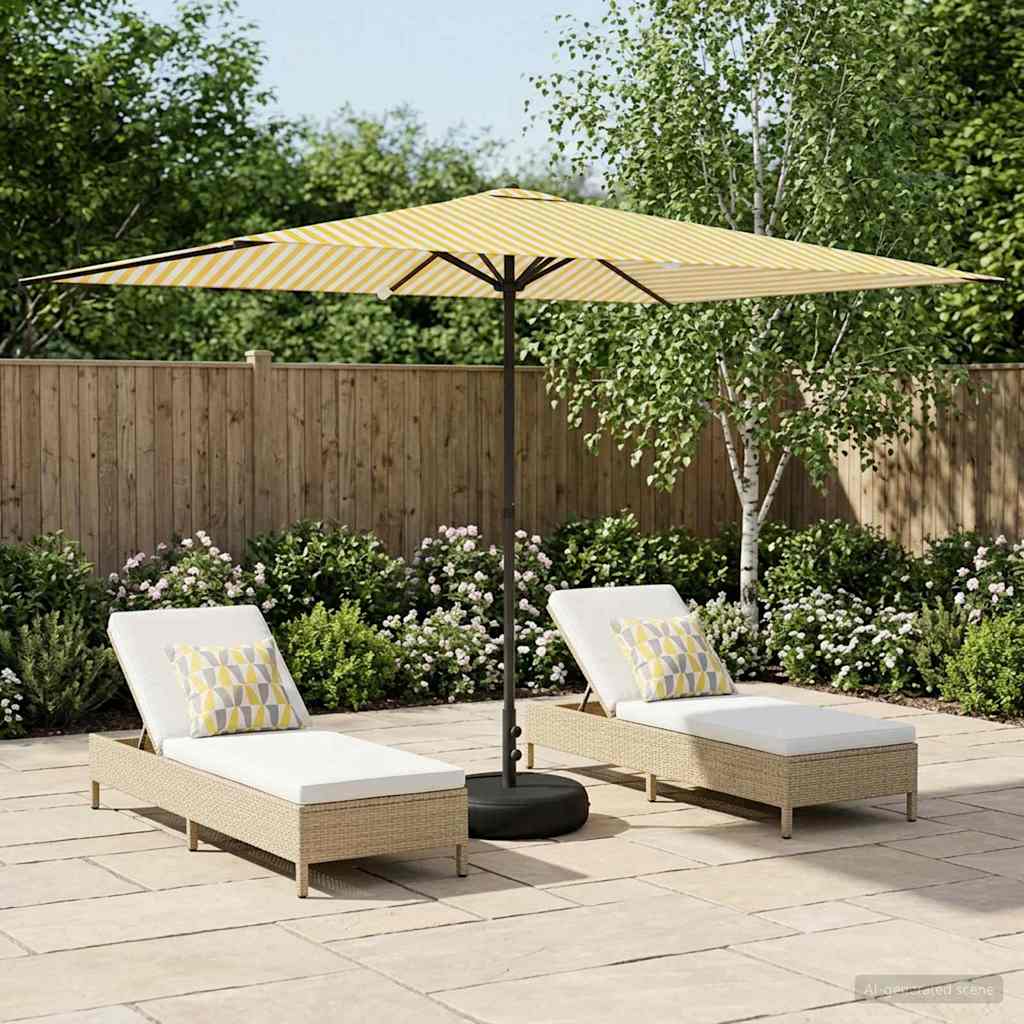 Garden Parasol Rectangular Polyester with base Drop 3 m Yellow and white 2 m
