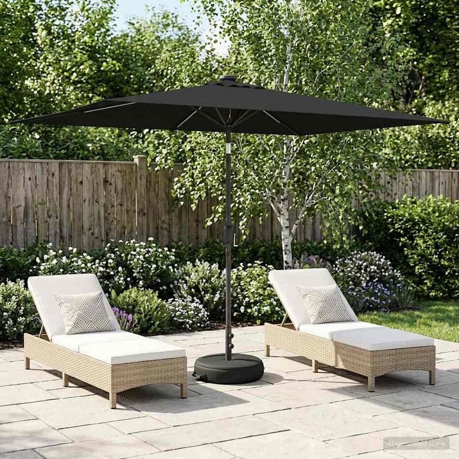 Garden Parasol with LED Lights and Base Polyester Black