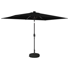 Garden Parasol with LED Lights and Base Polyester Drop 3 m Black 2 m