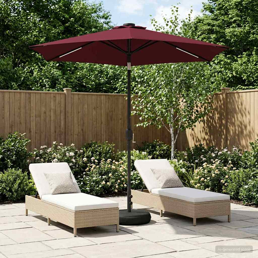 Garden Parasol with LED Lights and Base Polyester