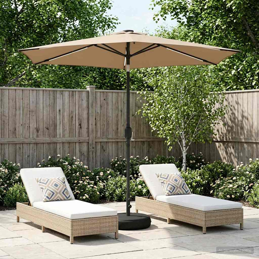 Garden Parasol with LED Lights and Base Polyester
