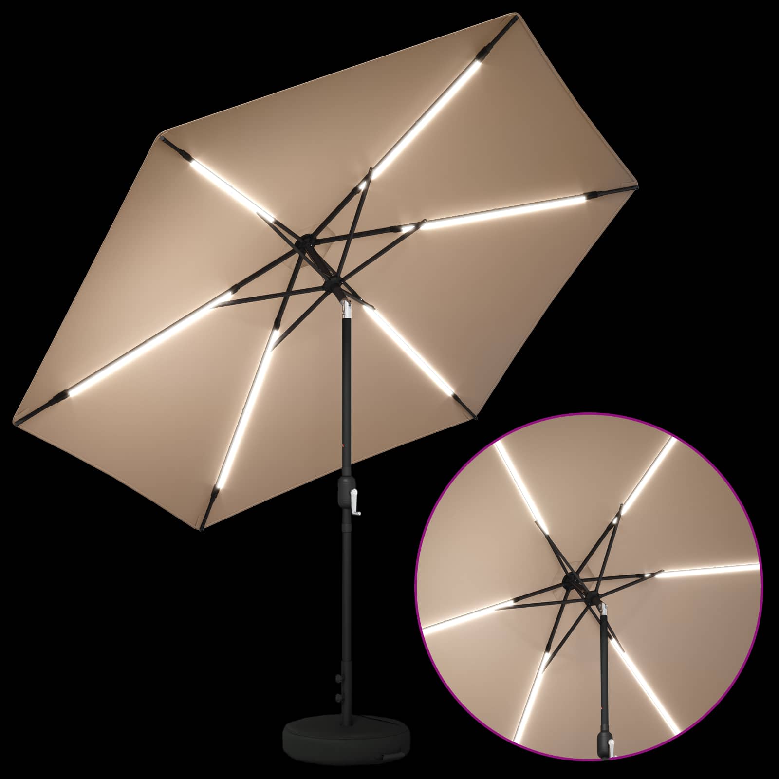 vidaXL Garden Parasol with LED Lights and Base 300 x 300 cm Polyester 4