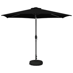 Garden Parasol with LED Lights and Base Polyester Drop 3 m Black 3 m