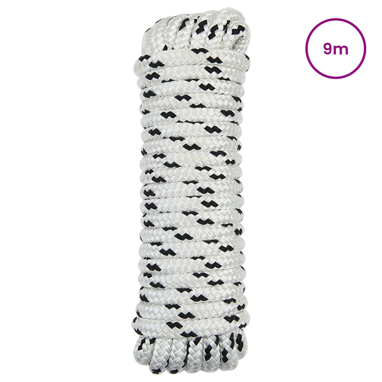 vidaXL Boat Rope 12 mm 9 m White and Black Polyester 2