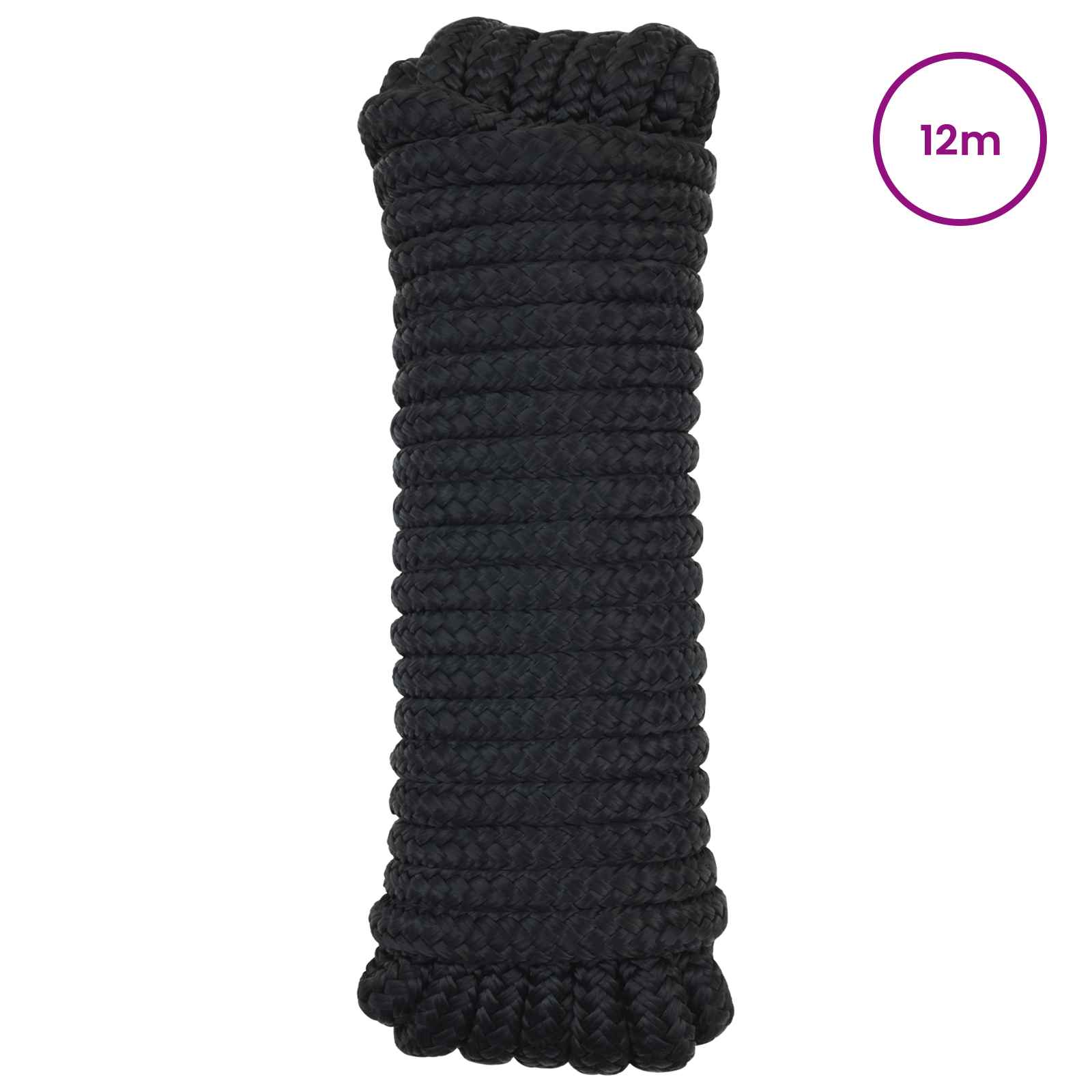 vidaXL Boat Rope 2 mm 12 m Black Polyester 2