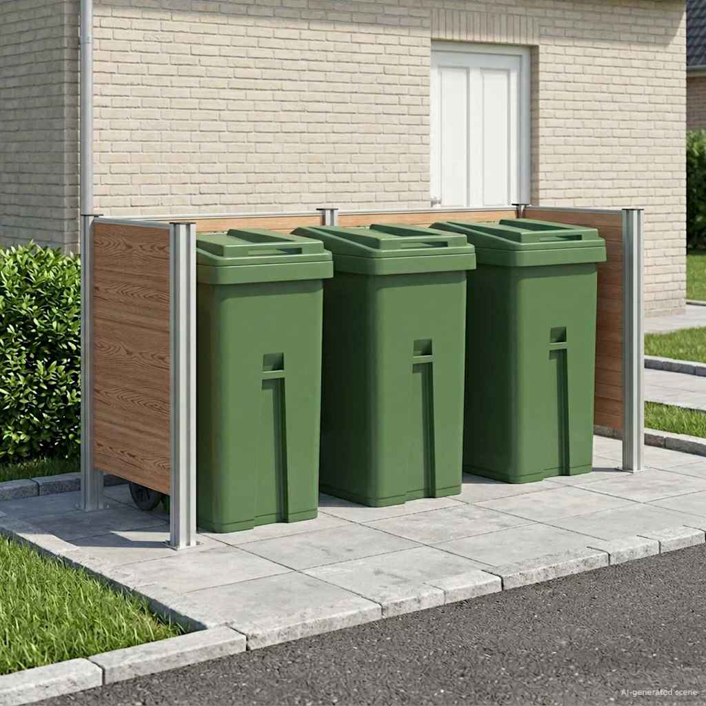Garbage Bin Fence 85 x 85 x 115 cm Aluminium and WPC Brown 237 cm U shape