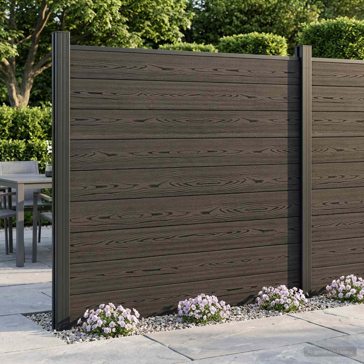 Fence Panel WPC 175x186 cm Black 1 section with 1 post (dark grey post)