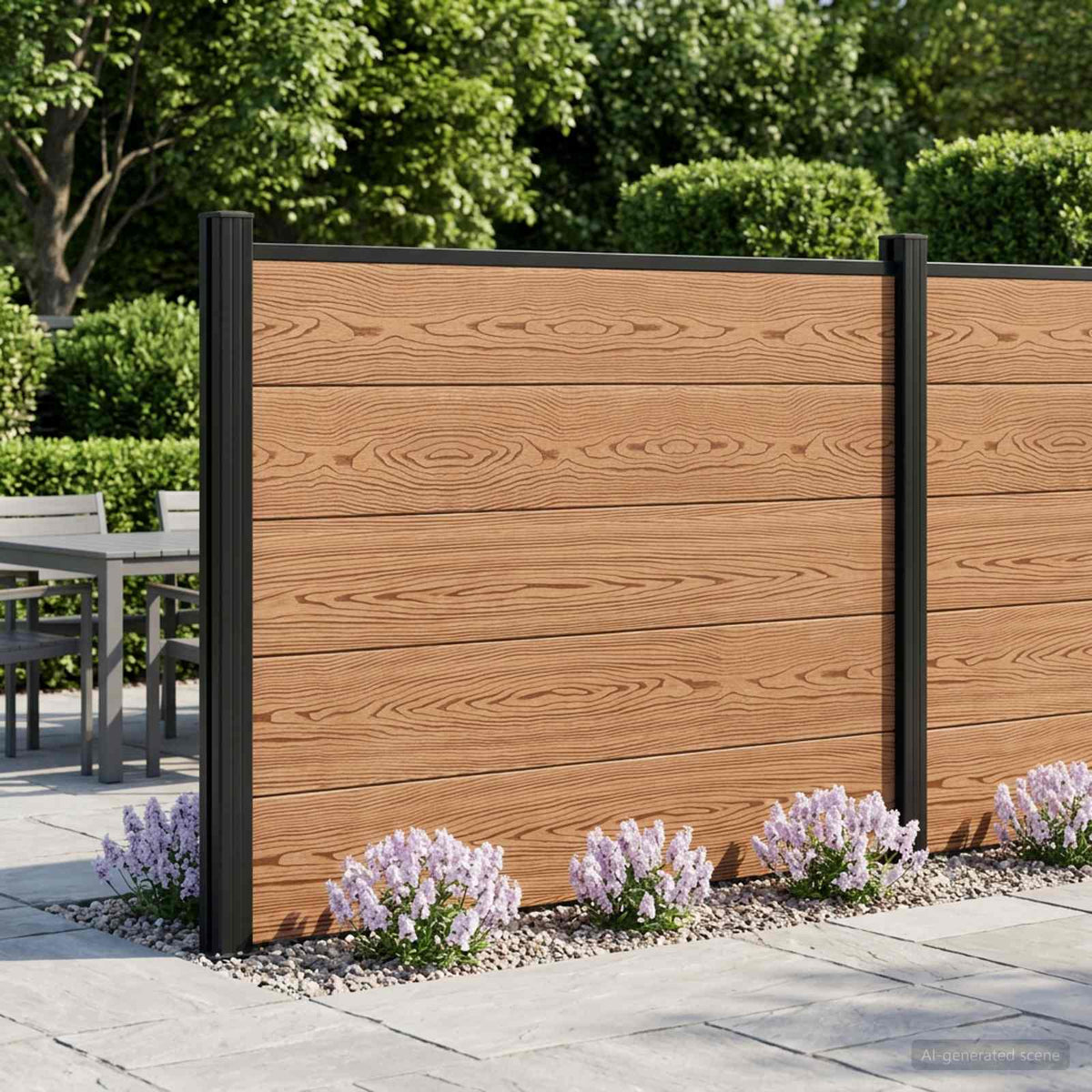 Garden Fence WPC 353x106 cm Brown 1 section with 2 posts (dark grey post)