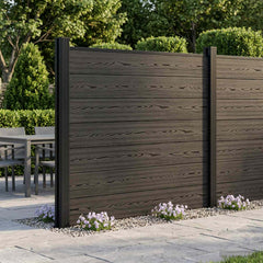 Fence Panel WPC 180x146 cm Black 1 section with 2 posts (dark grey post)