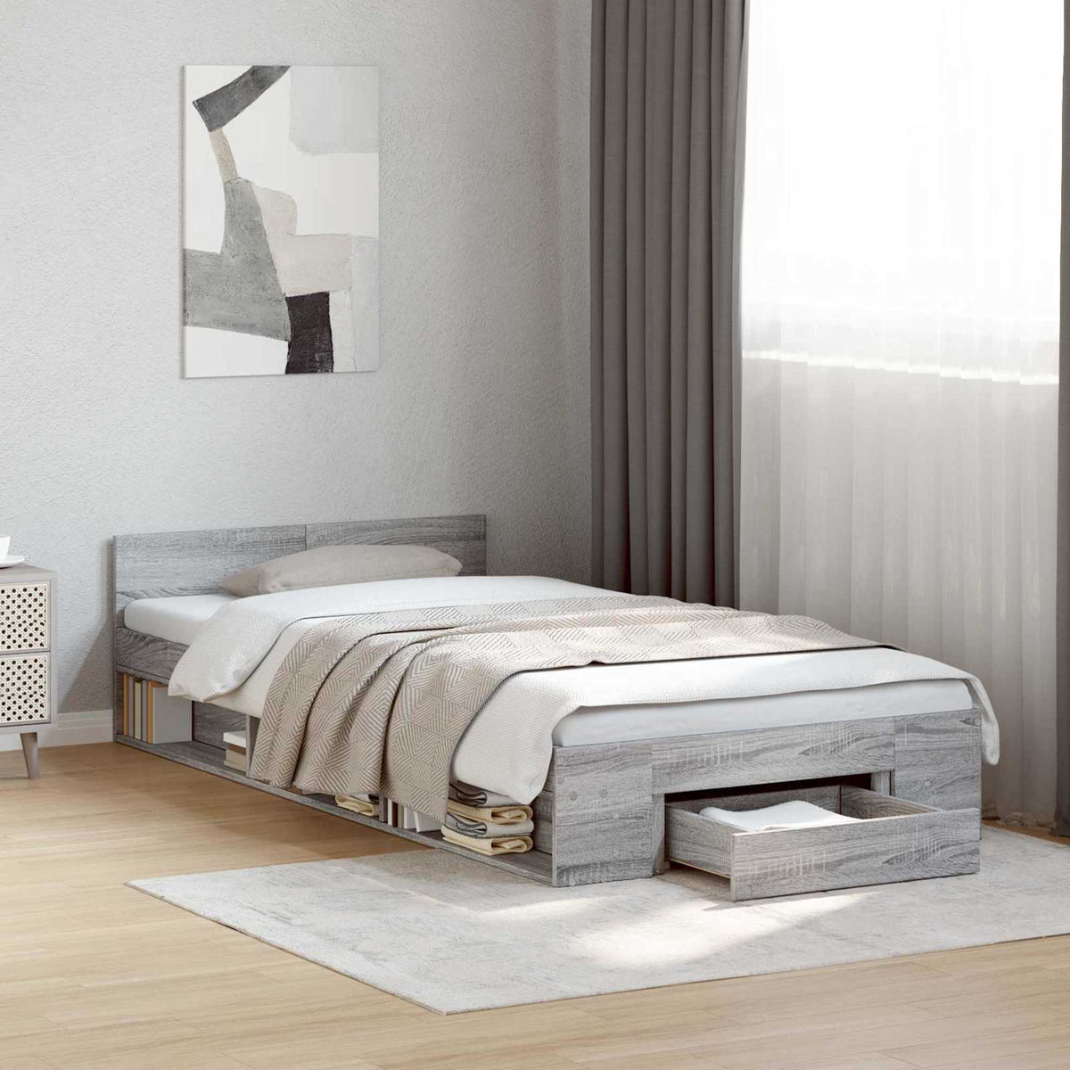 Bed Frame with Drawers without Mattress Length 200 cm Grey Sonoma 80 cm