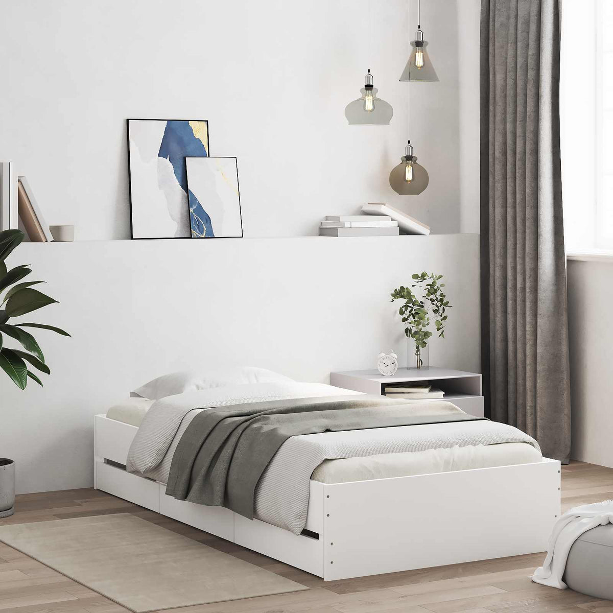 Bed Frame with Storage with Drawer Engineered wood Length 200 cm Width 80 cm White