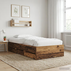 Bed Frame with Storage with Drawer Engineered wood Length 200 cm Width 80 cm Old wood