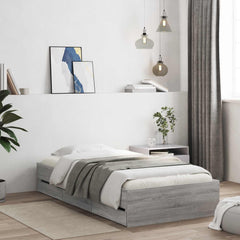 Bed Frame with Storage with Drawer Engineered wood Length 200 cm Width 80 cm Concrete grey