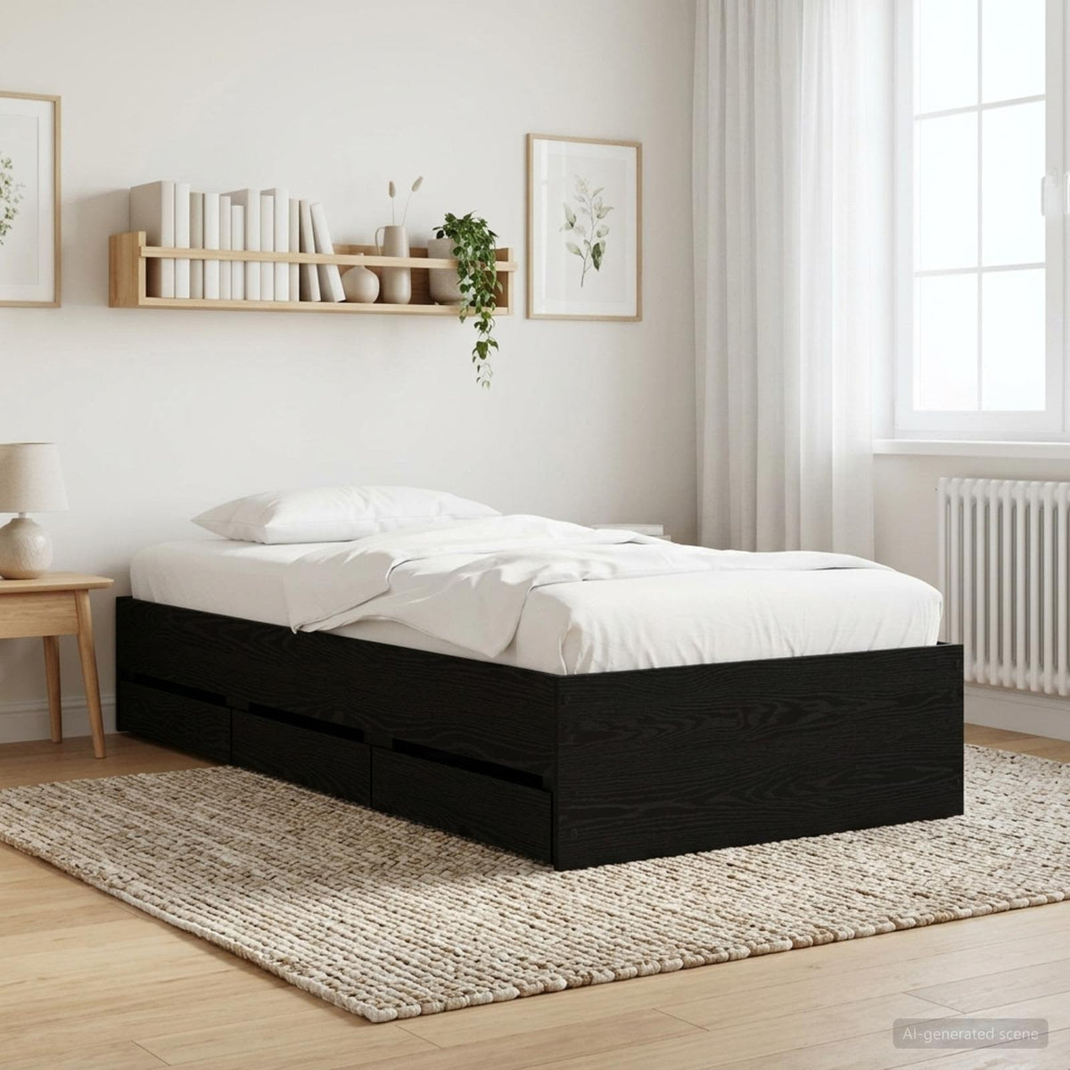 Bed Frame with Storage with Drawer Engineered wood Length 200 cm Width 80 cm Black oak