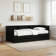 Daybed with Drawer with Shelf Engineered Wood Length 200 cm Width 80 cm Black oak