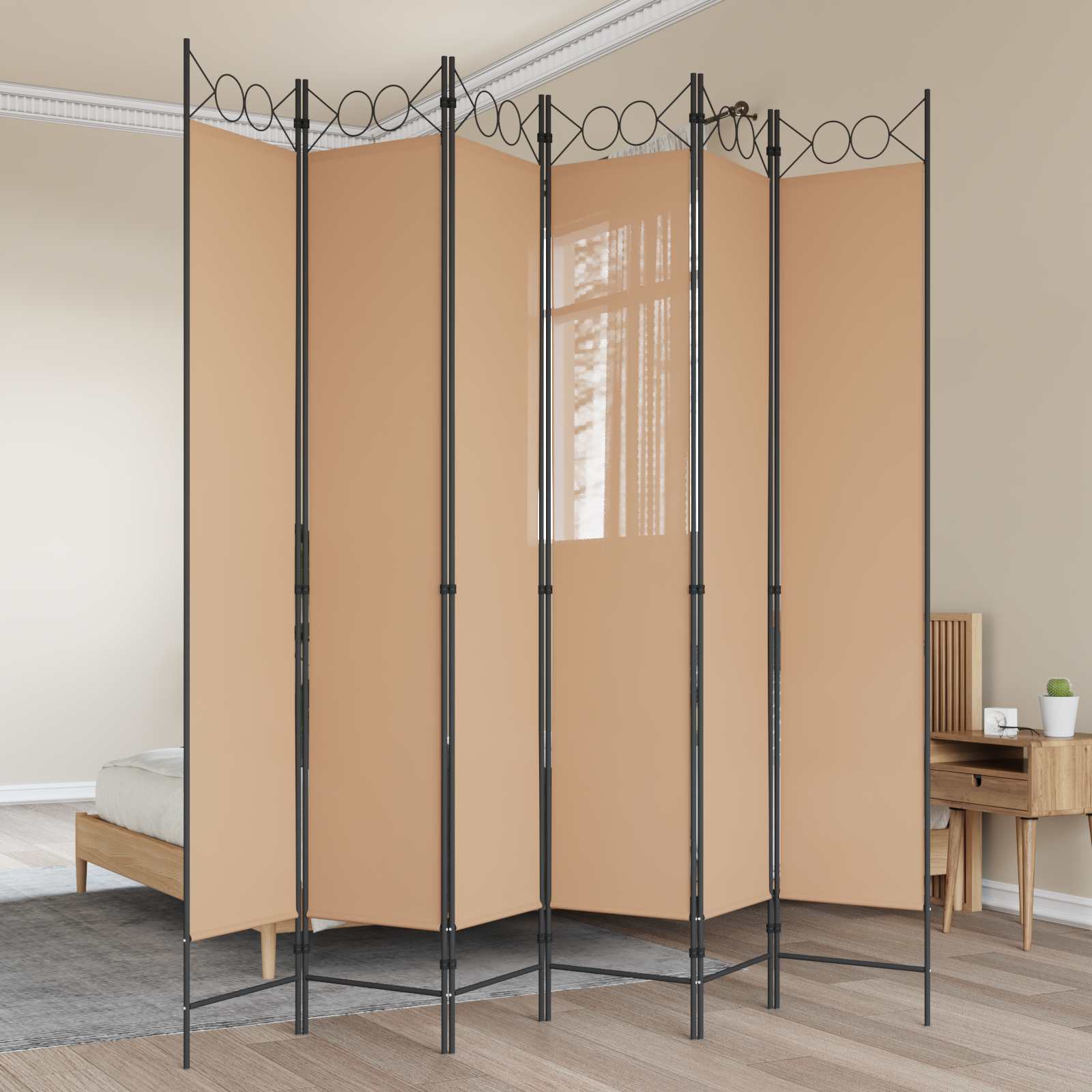vidaXL 6-Panel Room Divider Beige 240 x 220 cm Fabric 1