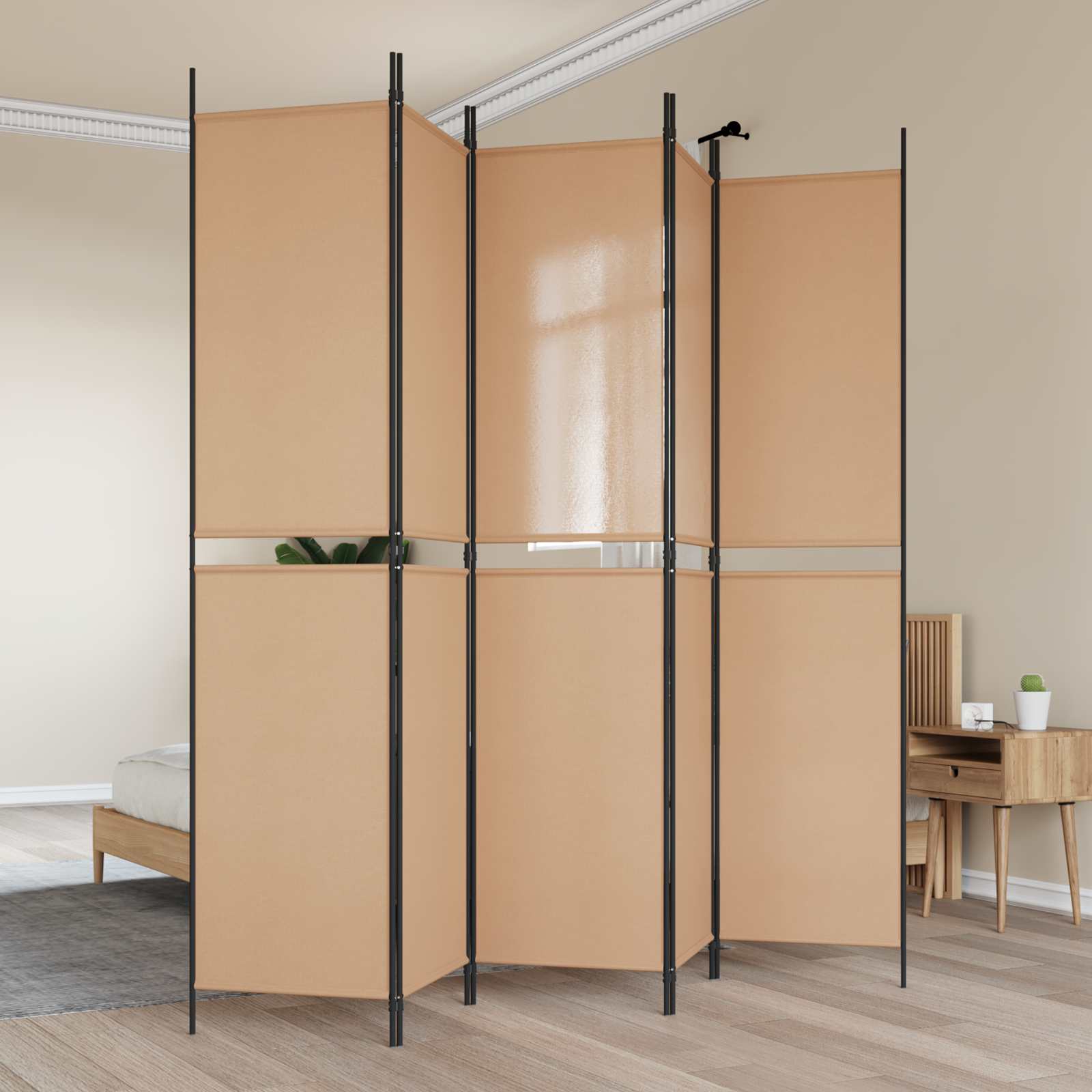vidaXL 5-Panel Room Divider Beige 250 x 220 cm Fabric 1