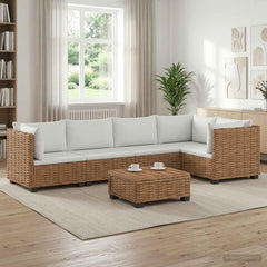 6 pcs Rattan Lounge Set with Cushions GENDT Rattan Natural 3x corner + 2x middle + table