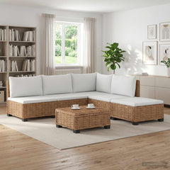 6 pcs Rattan Lounge Set with Cushions GENDT Rattan Natural 3x middle + footstool + corner + table