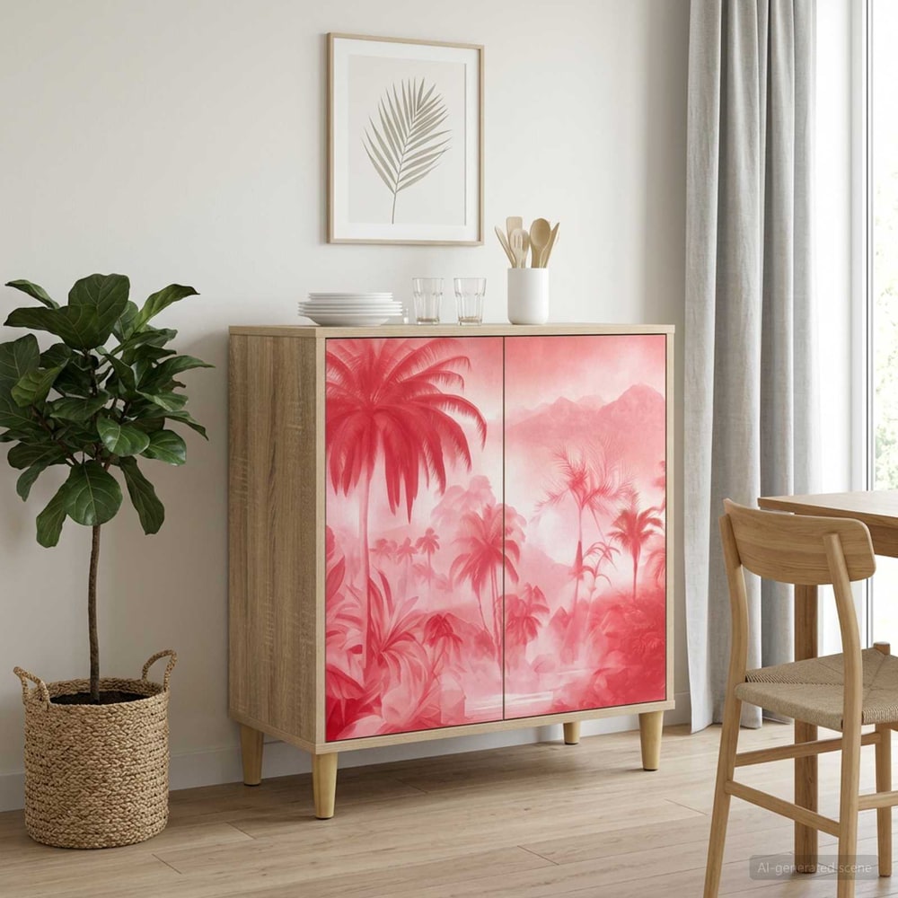 Sideboard BONN Sonoma 69 x 33 x 75 cm Engineered Wood Pink palm tree print