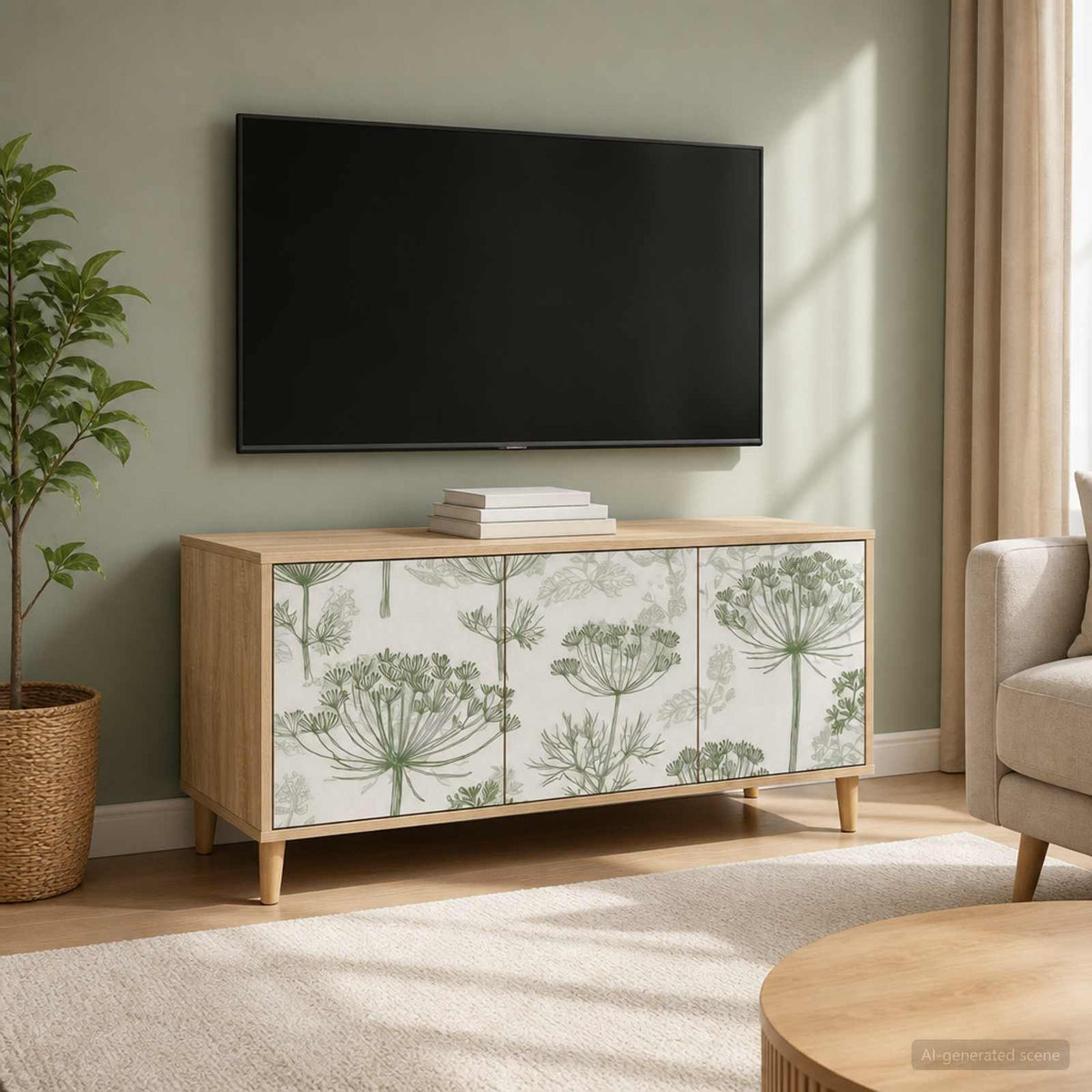 TV Cabinet BONN 102 x 33 x 50 cm Sonoma Engineered Wood Green tree print