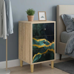 Bedside Cabinet BONN Sonoma Oak 36 x 33 x 60 cm 2 pcs Teal marble print