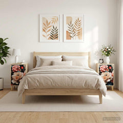 Bedside Cabinet BONN Sonoma Oak 36 x 33 x 60 cm 2 pcs Light peony print