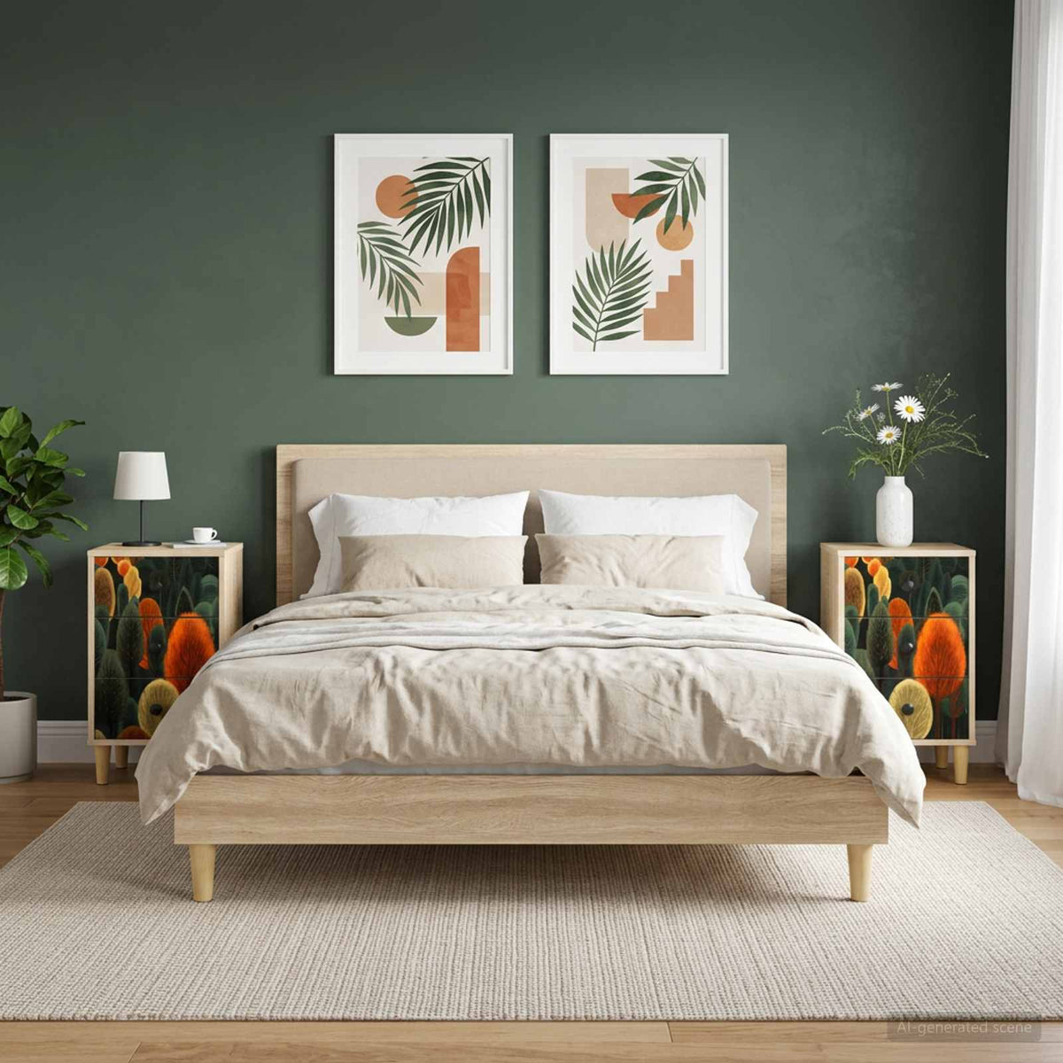 Bedside Cabinet BONN Sonoma Oak 36 x 33 x 60 cm 2 pcs Forest print