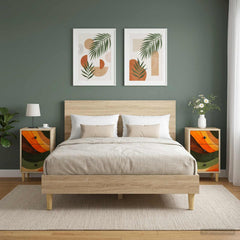 Bedside Cabinet BONN Sonoma Oak 36 x 33 x 60 cm 2 pcs Retro wave print