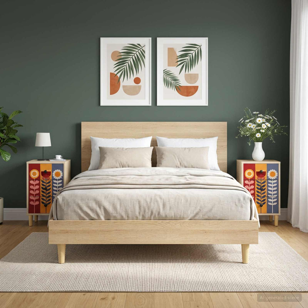 Bedside Cabinet BONN Sonoma Oak 36 x 33 x 60 cm 2 pcs Sunflower print