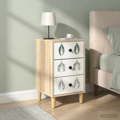 Bedside Cabinet BONN Sonoma Oak 36 x 33 x 60 cm 2 pcs Green leave print