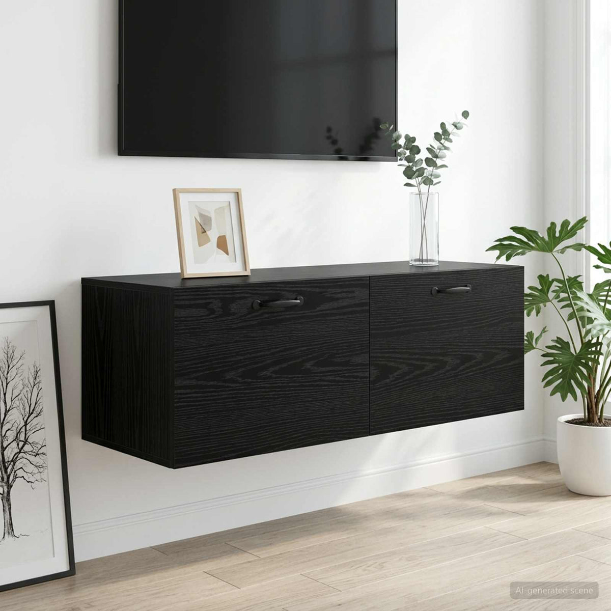 Wall Cabinet Black Oak Engineered Wood, image 4