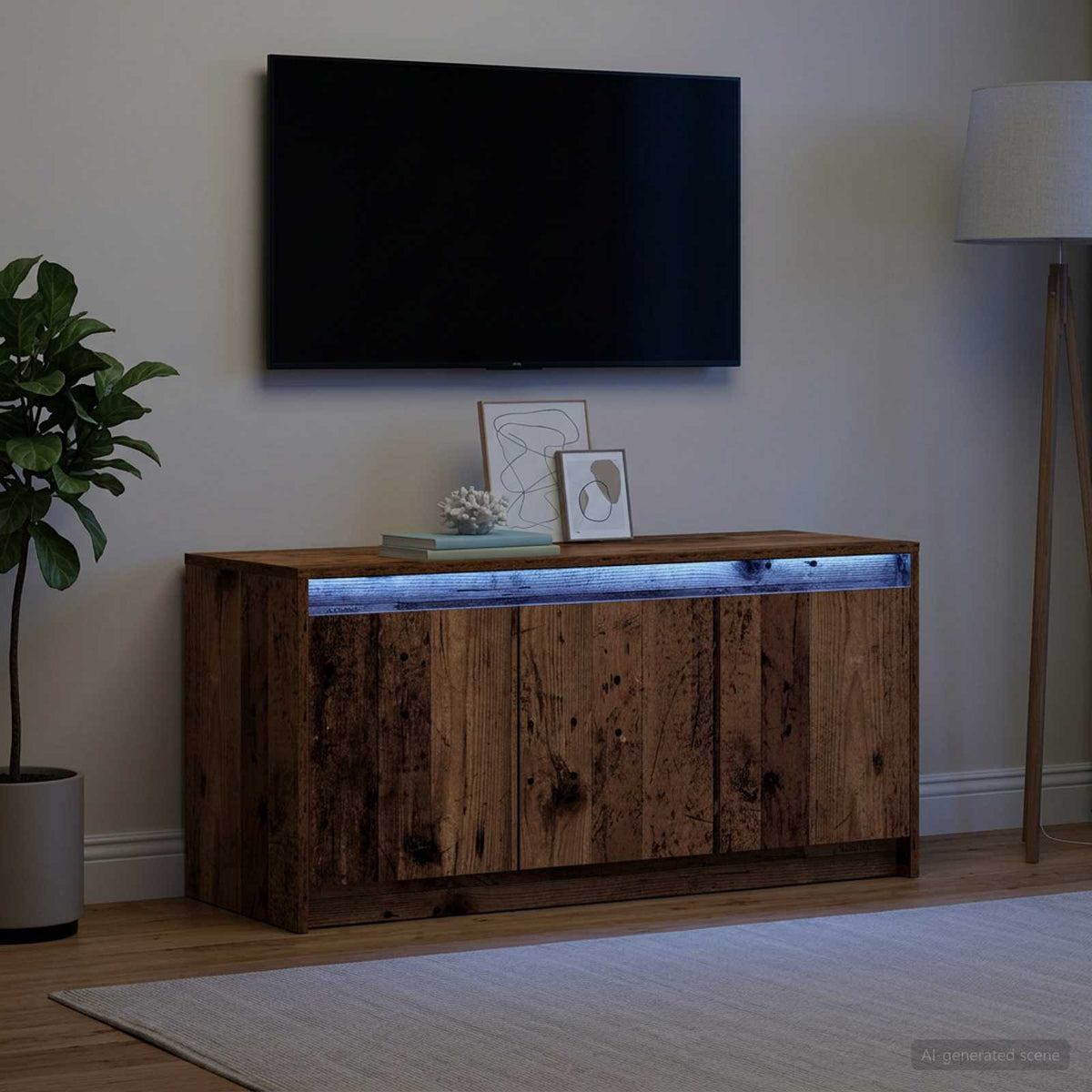 TV Cabinet with LED 100x34x50 cm Engineered Wood Old wood