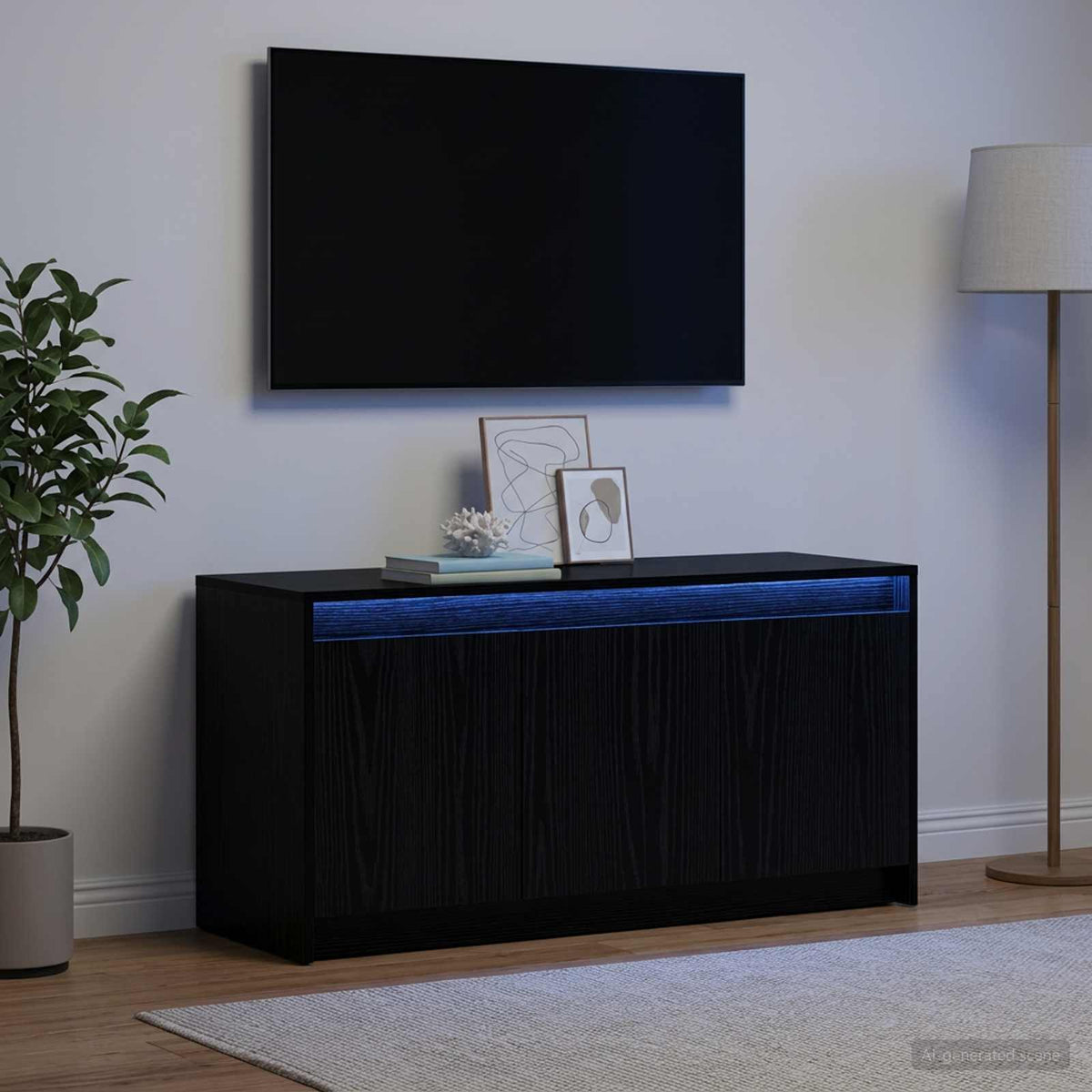 TV Cabinet with LED 100x34x50 cm Engineered Wood Black oak