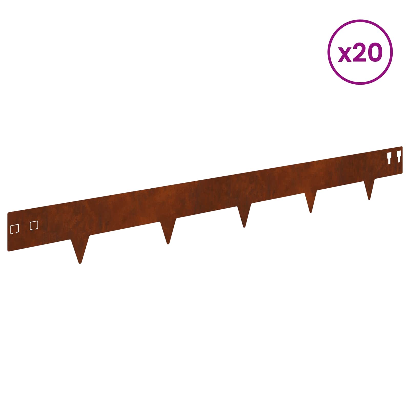 vidaXL Lawn Edge with Sharp Points 20 pcs 100x12cm Steel Rusty 3