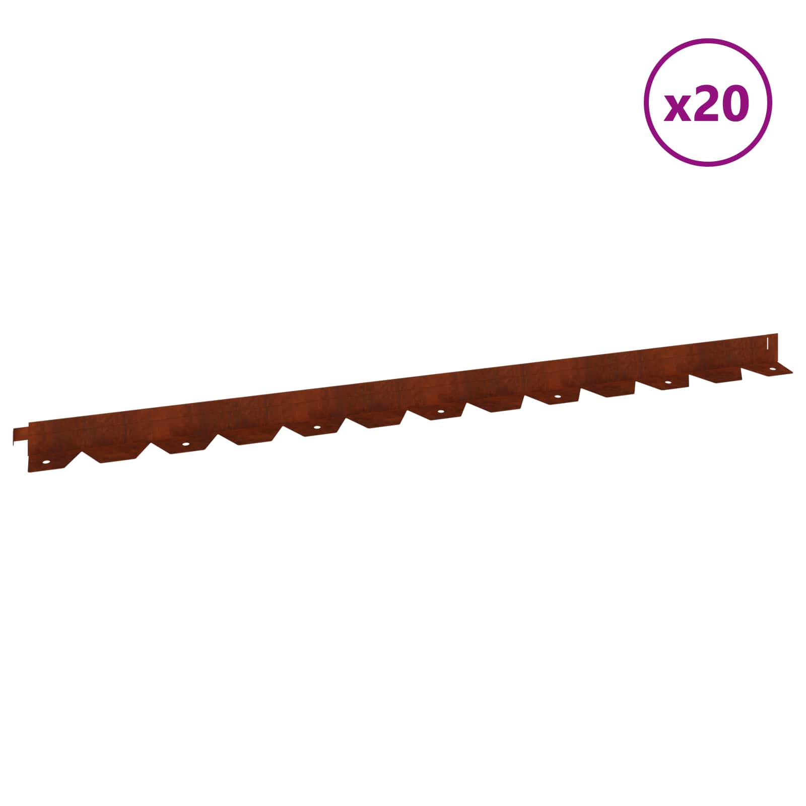 vidaXL Lawn Edging 20 pcs 102 x 4 x 4 cm Steel Rusty 3